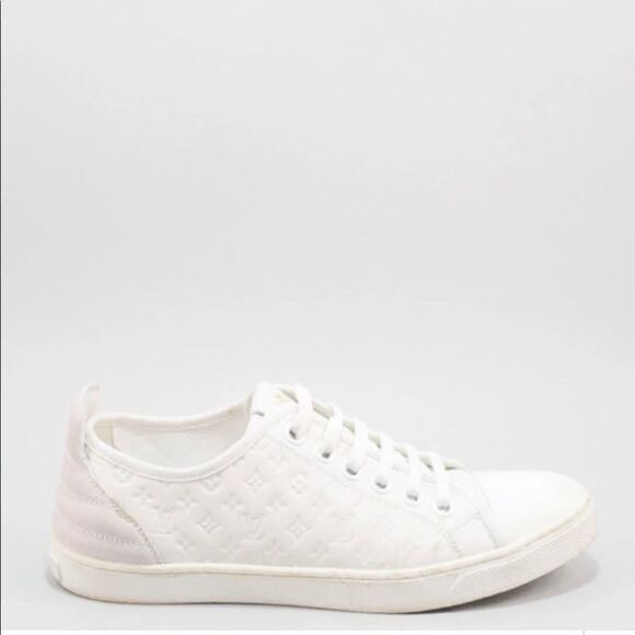 AUTHENTIC Louis Vuitton Leather embossed sneakers shoes size 37.5. Worn twice. - Picture 1 of 13